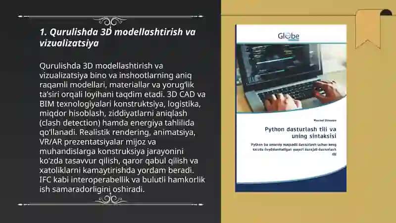 Qurulishda 3D modellashtirish va vizualizatsiya 3