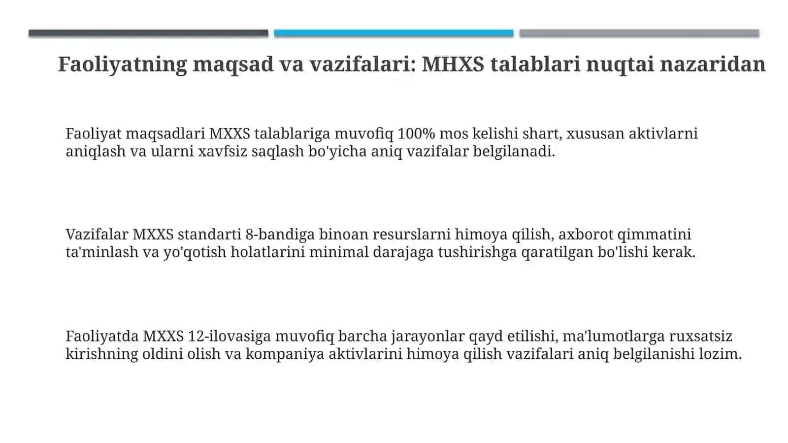 MHXS Talablari Bo‘yicha Tugallanayotgan Faoliyatda Aks Ettiriladigan Axborotlar Tarkibi 3