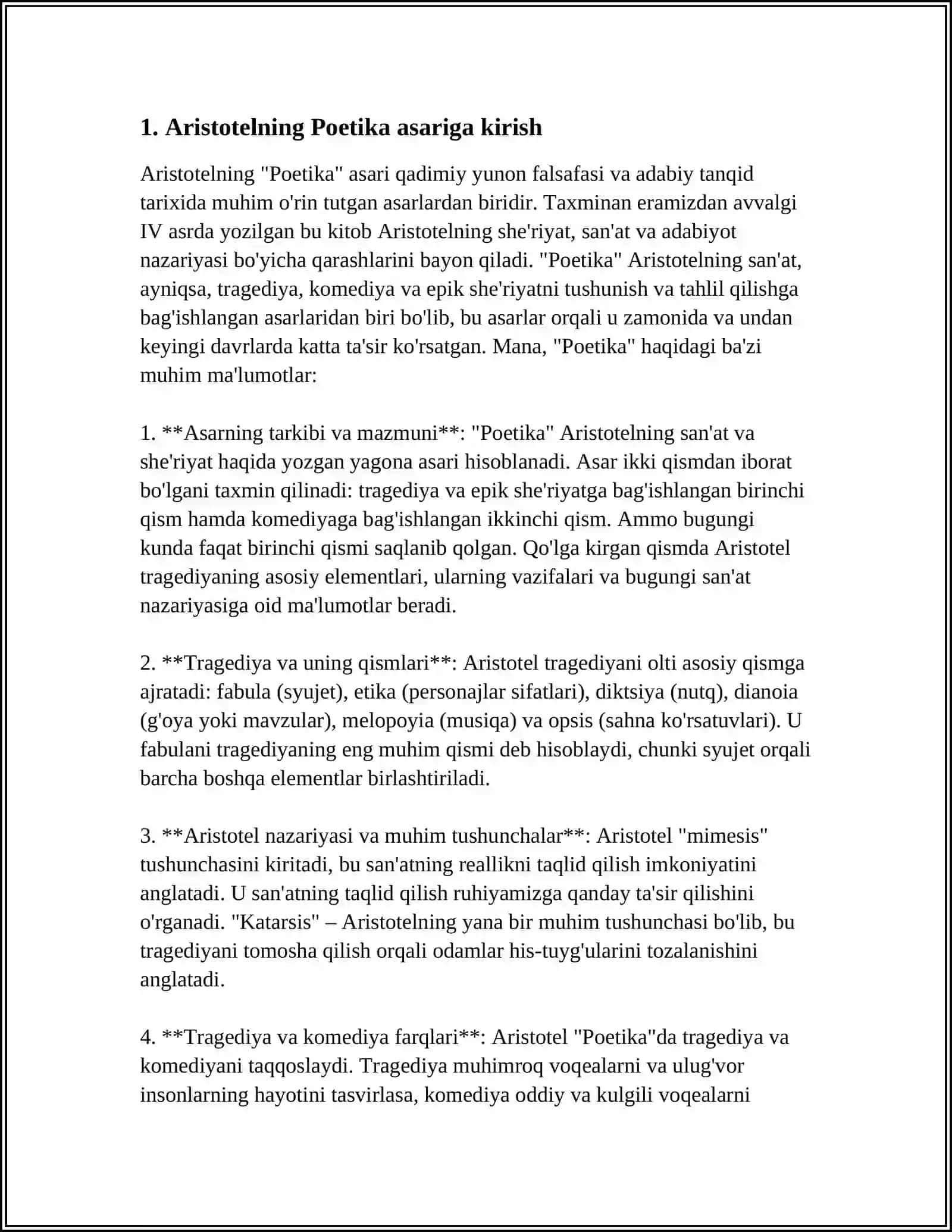 Aristotelning "Poetika" asari haqida 3