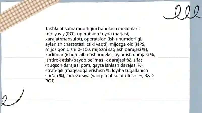 Tashkilot samaradorligini baholash va uni oshirish strategiyalari 3