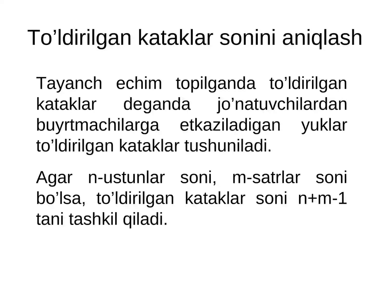 Transport masalasini echishda potensiallar usuli 3