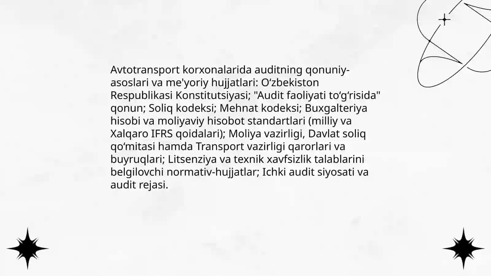 Avtotransport korxonalarida auditning ma’lumоt manbalari, vazifalari tashkil qilish asoslari 3