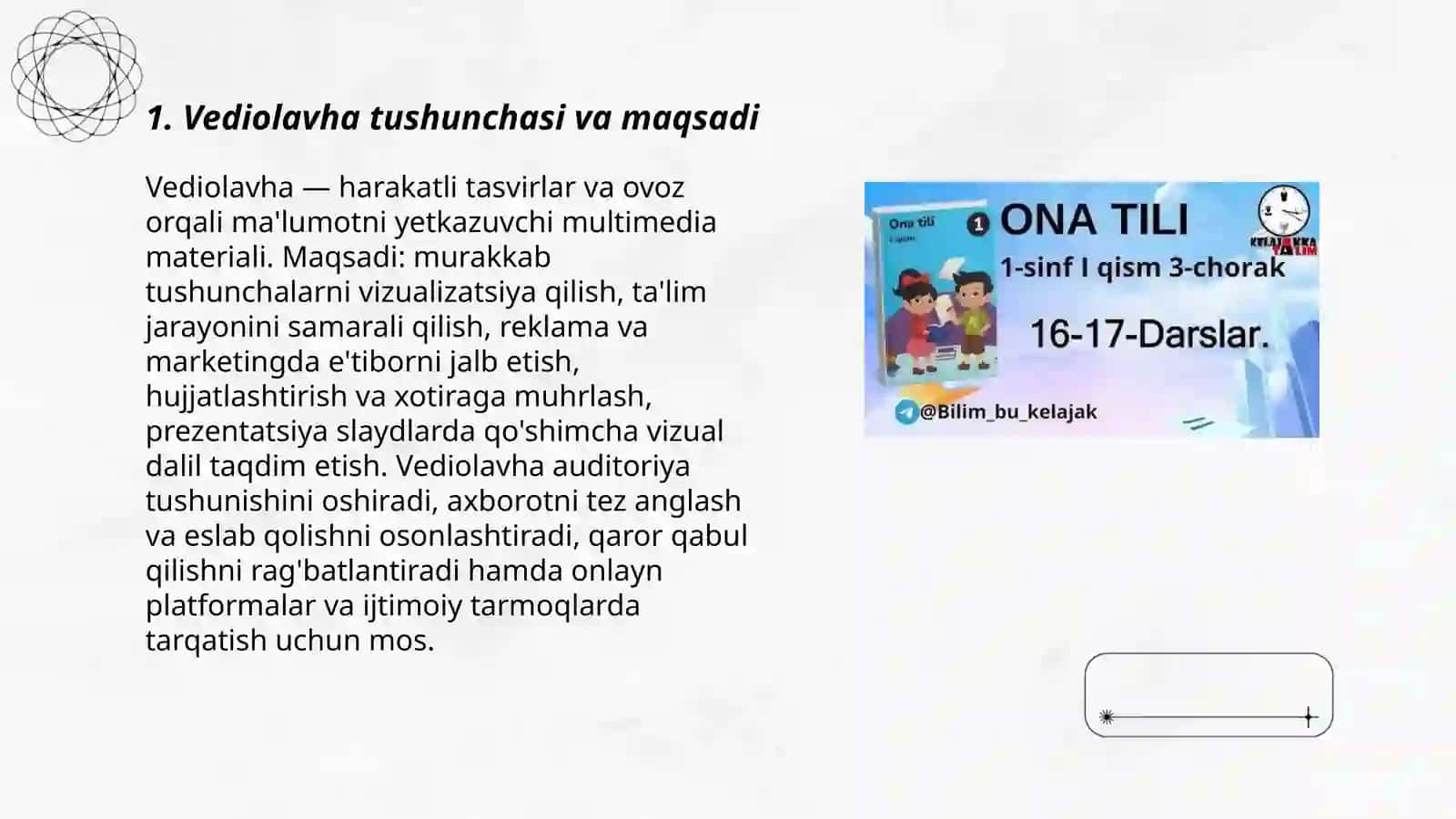 Vediolavha bo'yicha slayd 3