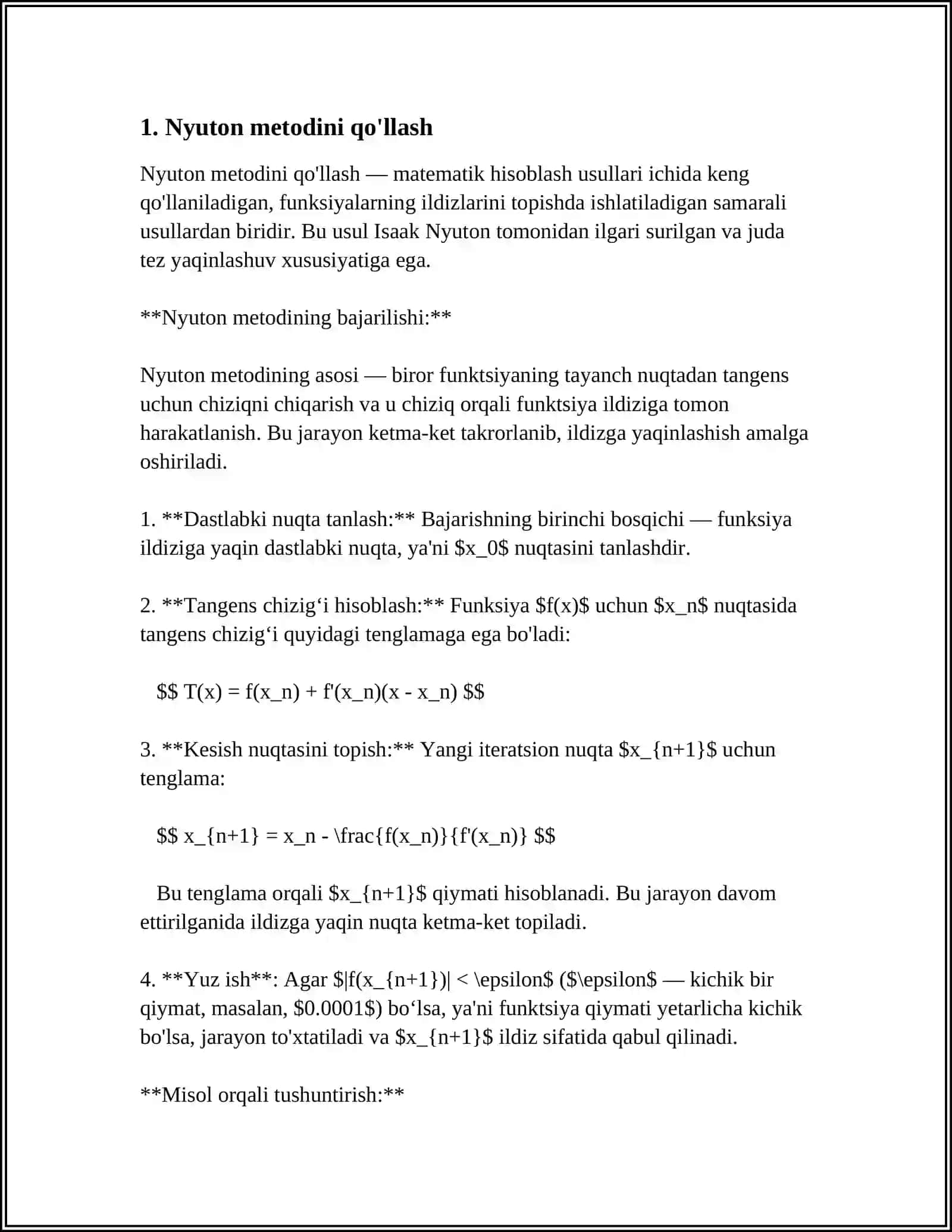 TENGLAMALAR SESTEMASI UCHUN NYUTON METODI 3