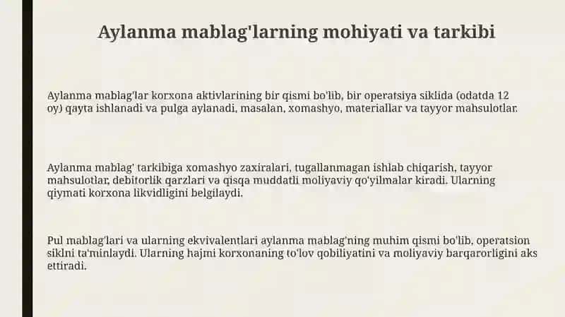 Aylanma mablag'lari va ulardan samarali foydalanish 3