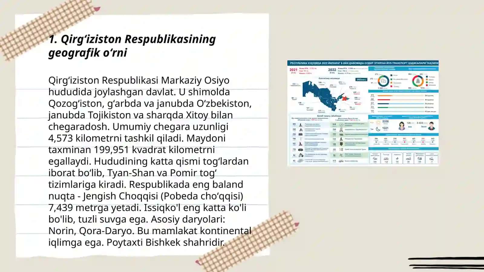 Qirgʻiziston respublikasi geografik oʻrni chegaralari aholisi sanoati va qishloq xoʻjaligi 3