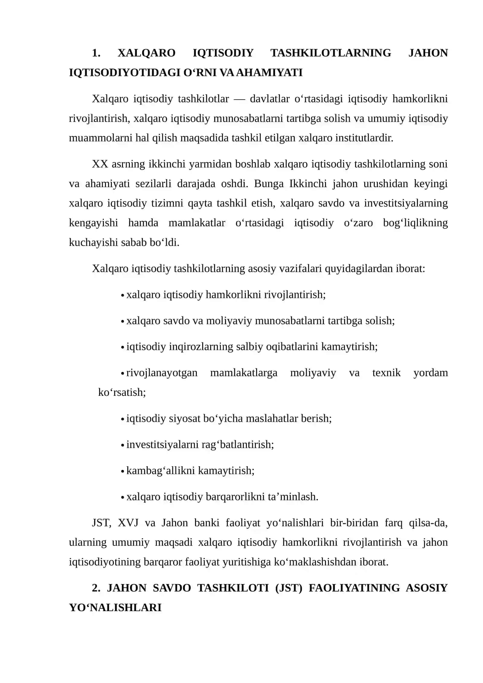 XALQARO IQTISODIY TASHKILOTLAR (JST, XVJ, JAHON BANKI) FAOLIYATI: TAQQOSLAMA TAHLIL 3