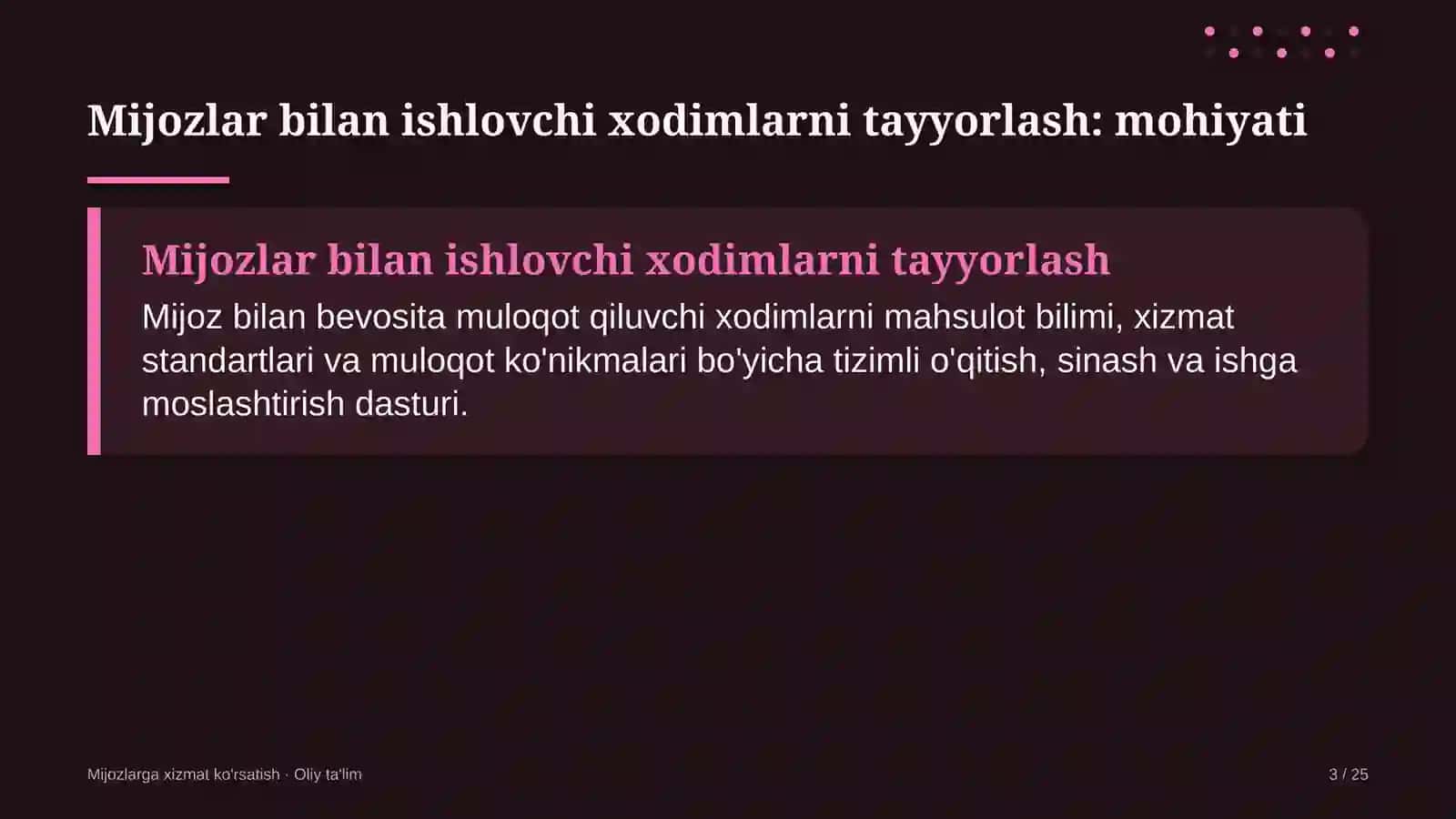 Mijozlarga xizmat ko'rsatish · Oliy ta'lim 3