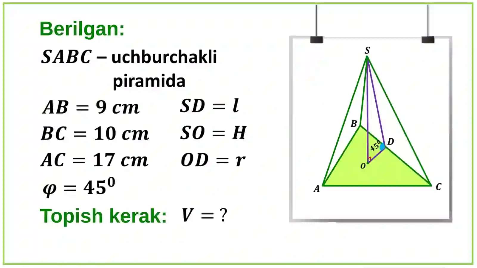 Piramida hajmini hisoblashga doir masalalar 3