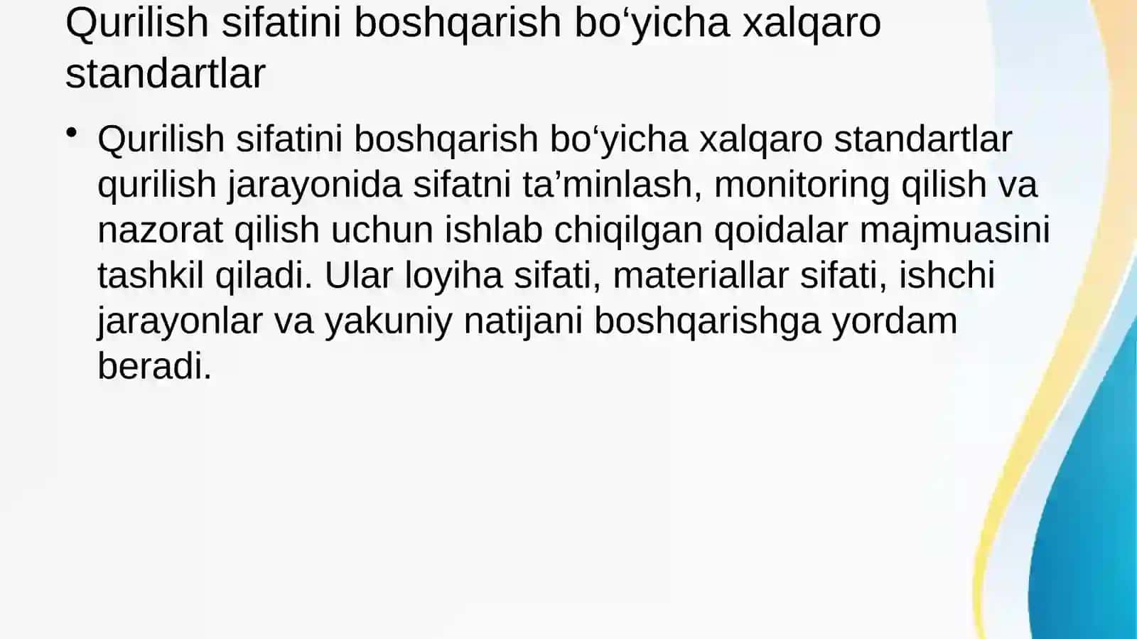 Qurilish sifatini boshqarish bo'yicha xalqaro standartlar 3
