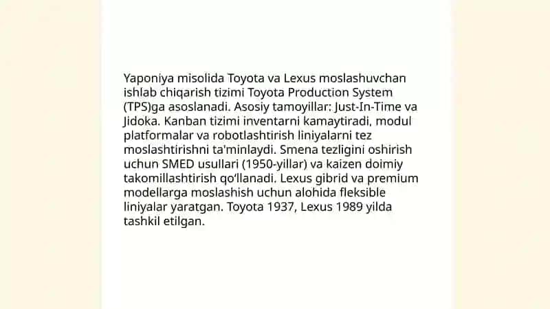Moslashuvchan ishlab chiqarish tizimlarining horijiy tajribadan olingan misollari 3