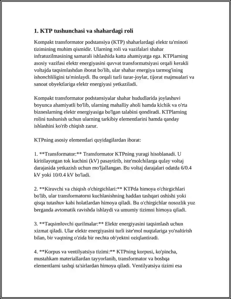 SHAHAR HUDUDIDAGI (KTP) KOMPLEKT TRANSFORMATOR PODSTANSIYA 3