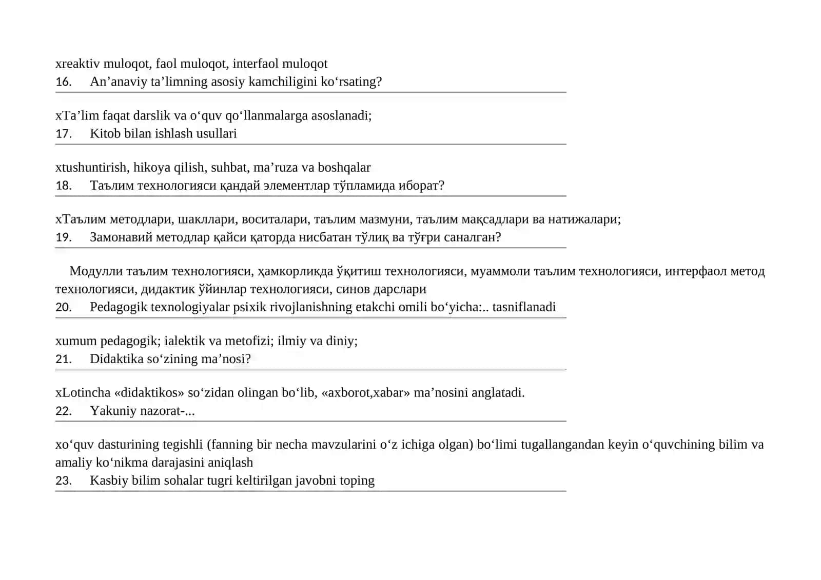 PEDAGOGIKA FANIDAN SAVOL-JAVOB 3