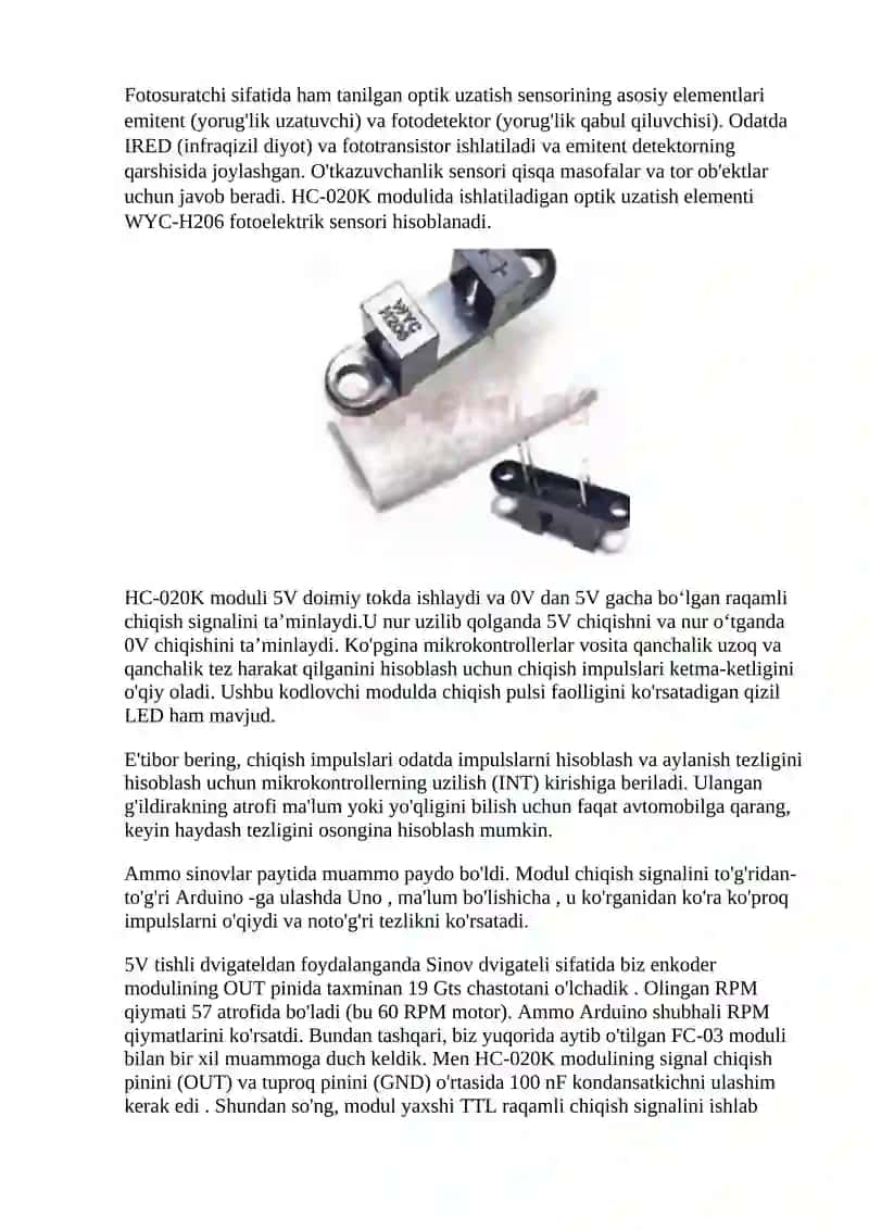 Tezlikni o‘lchashning IQ tirqishli optik datchigining ishlashini o‘rganish 3