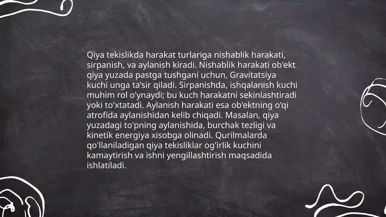 Qiya tekislikda ishqalanish kuchi ta‘siridagi harakat 3
