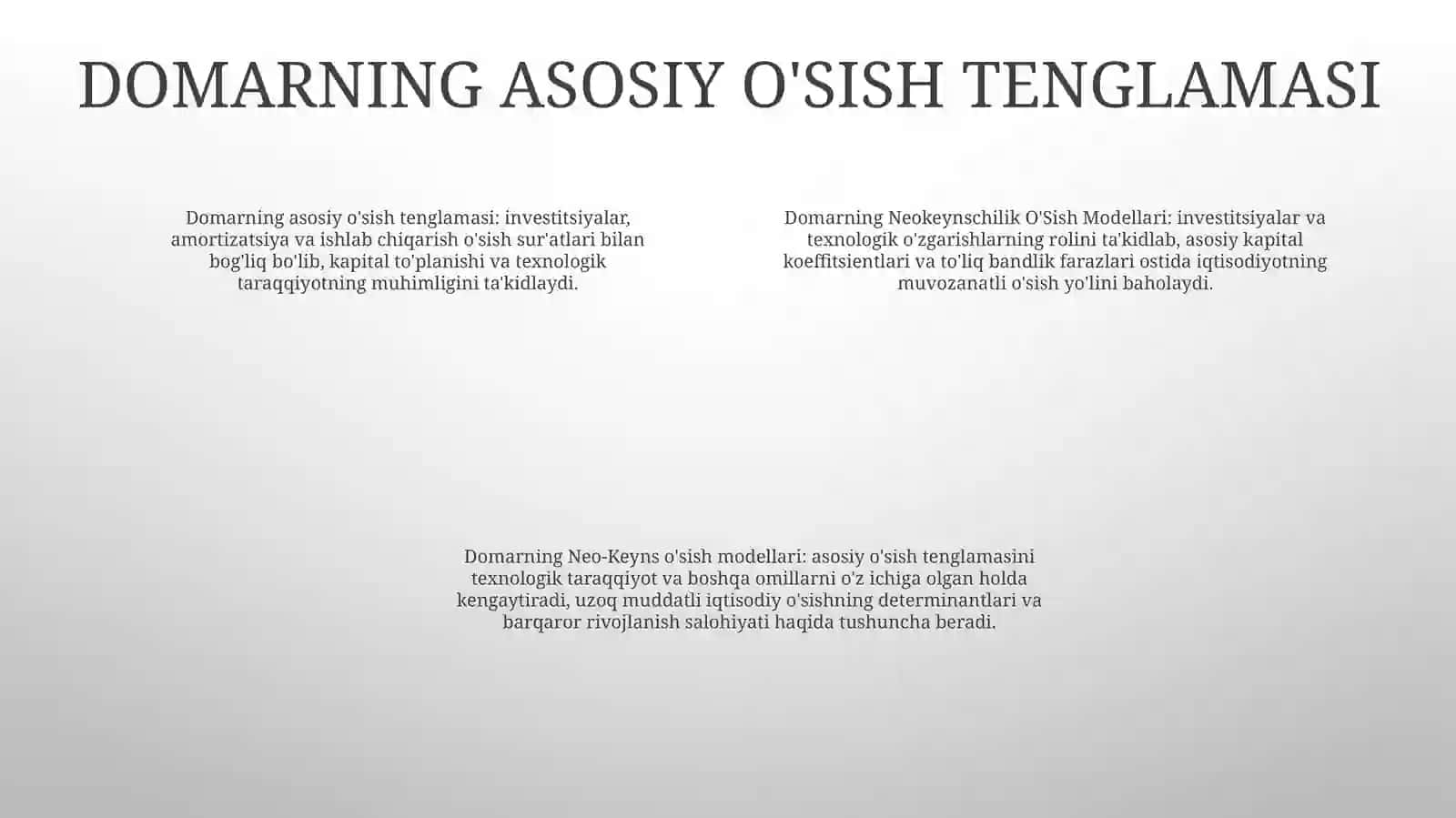 Domarning Neokeynschilik O'Sish Modellari 3