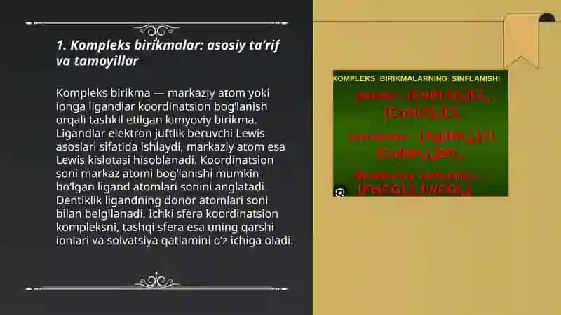 Kompleks birikmalar kimyodining asosiy tushunchalari 3