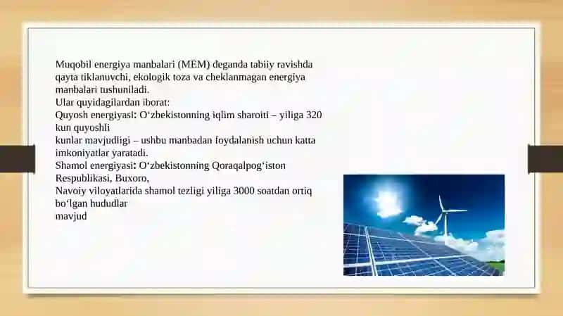 Muqobil Energiya Manbalarini Qo'llash 3