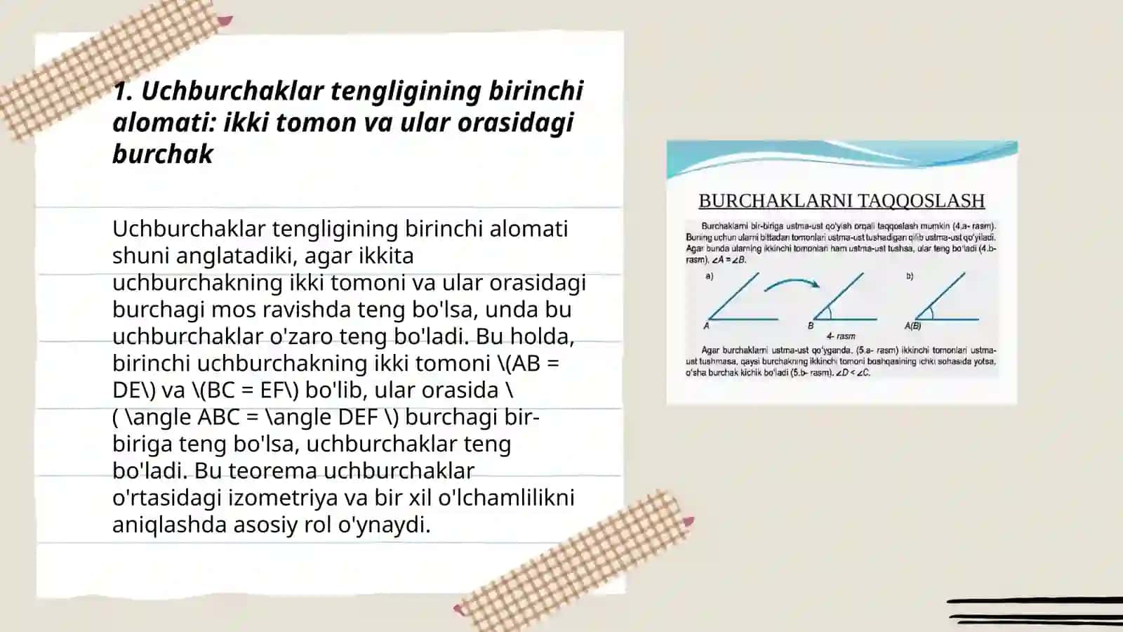 Uchburchaklar tengligining birinchi alomati 3