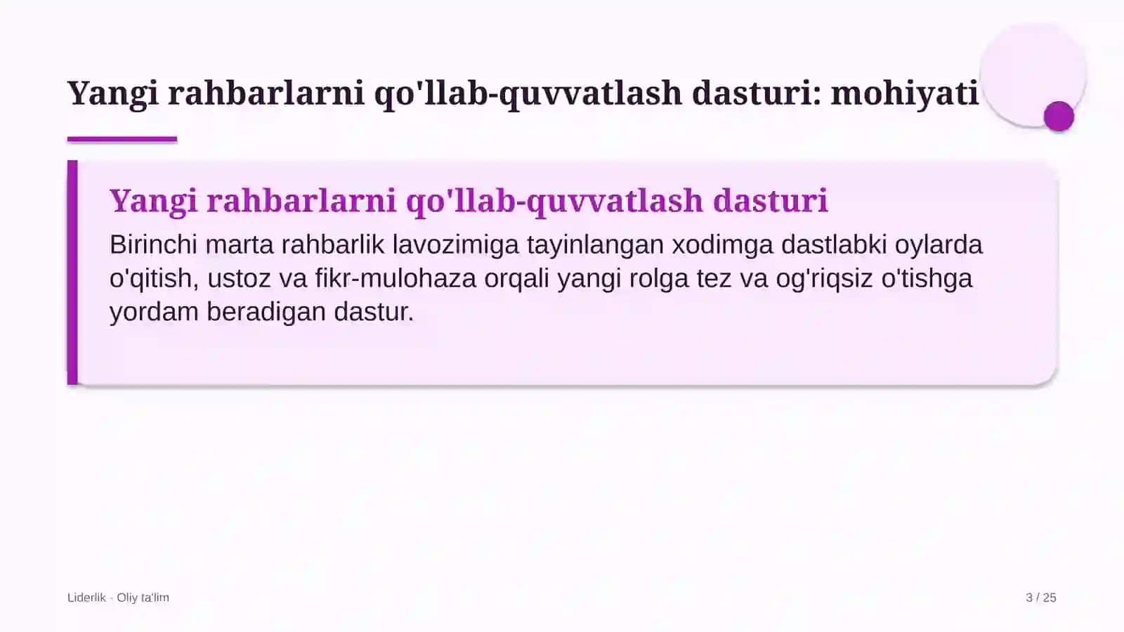 Kasaba uyushmalarida yangi tayinlangan rahbarlarni qo'llab-quvvatlash dasturi 3