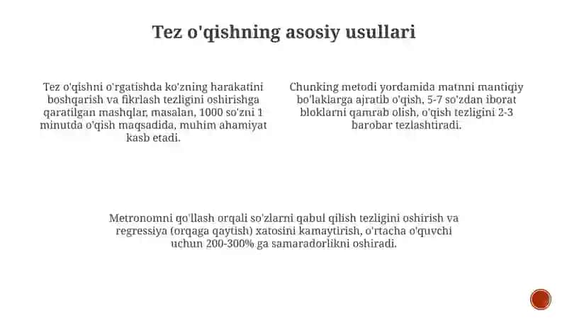 Tez oʻqishga oʻrgatish usullari 3