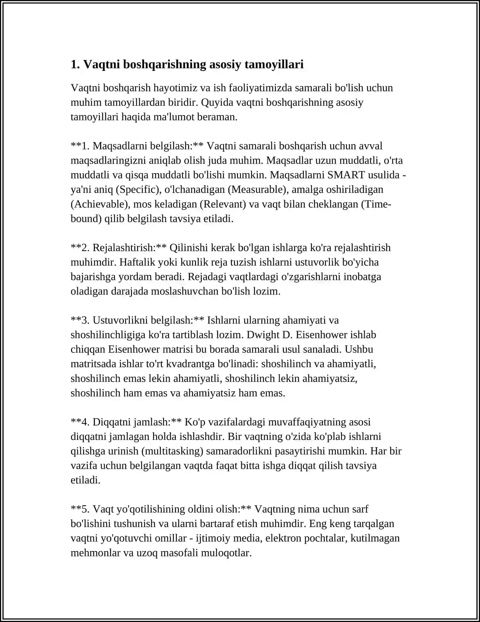 VAQTNI BOSHQARISH KOʻNIKMASI VA RIVOJLANTIRISH YOʻLLARI 3