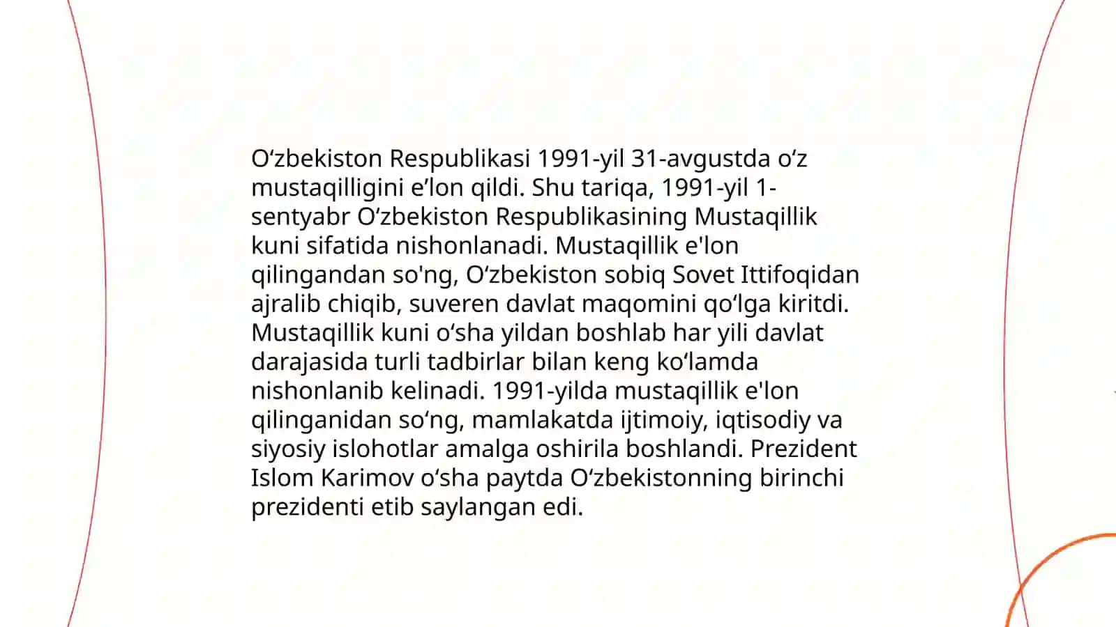 Mustaqil Oʻzbekiston Respublikasi tashkil topishi 3