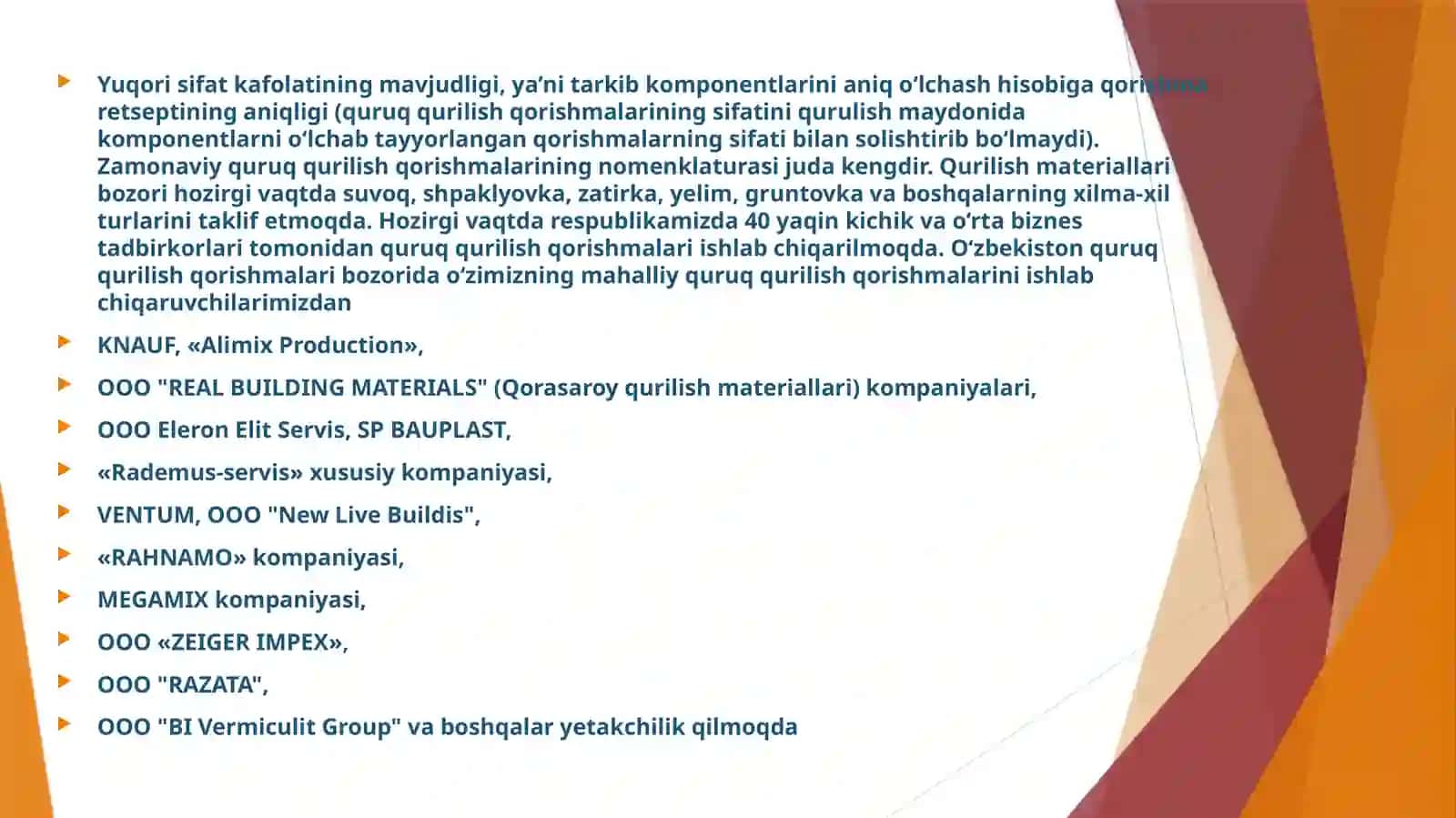 O'zbekistonda quruq qorishmalar ishlab chiqaruvchi korxonalar 3
