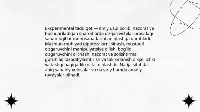 Eksperimental tadqiqotlarning mazmun mohiyati 3