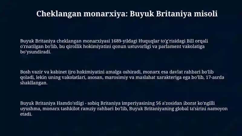 Cheklangan monarxiya: Buyuk Britaniya misoli 3