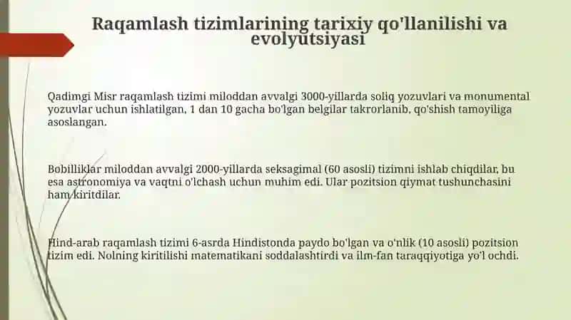 Raqamlash tizimlarining tarixiy qo'llanilishi va evolyutsiyasi 3