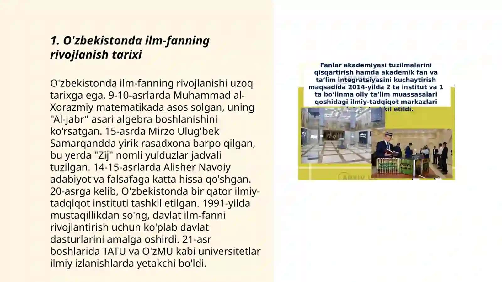 O'zbekistonda ilm-fanning rivojlanish tarixi 3