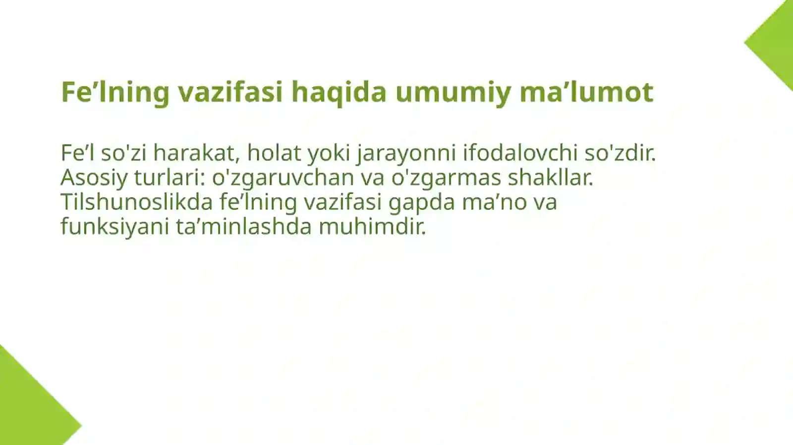 Feʼlning vazifadosh shakllari 3