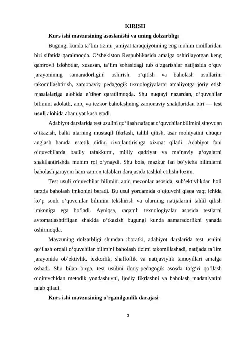 Adabiyot darslarida o‘quvchilar bilimini baholashning test usuli 3