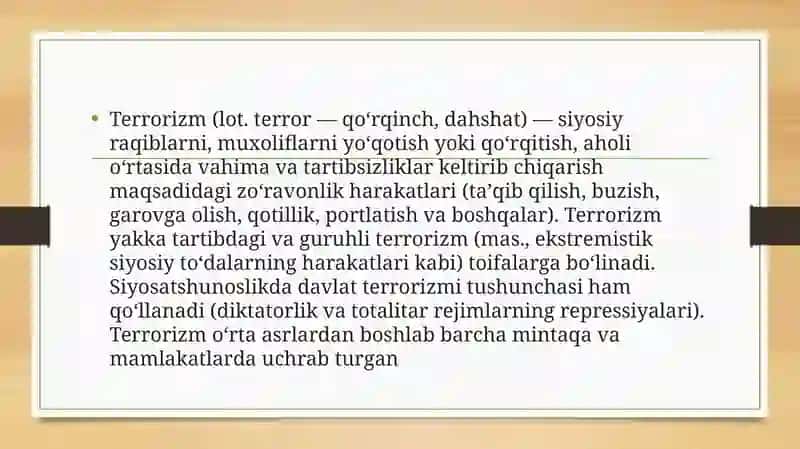 Terrorizm va aholi muhofazasi 3
