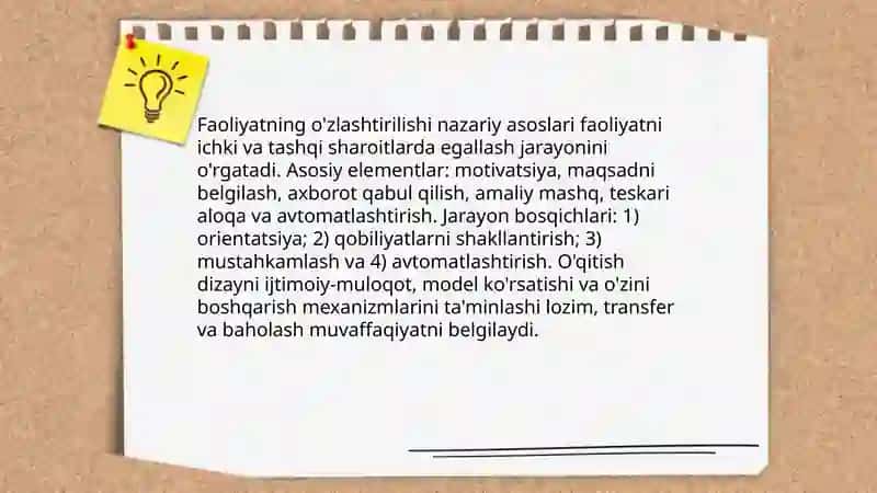 Faoliyatning o'zlashtirilishi va malakaning egallanishi 3