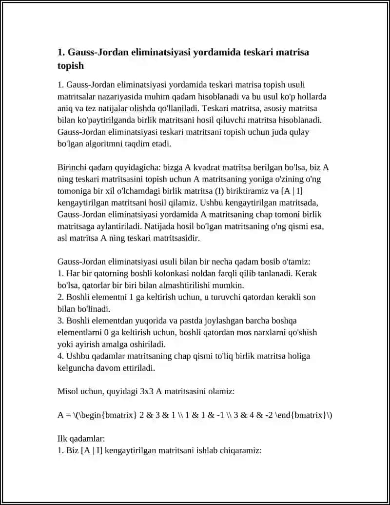 TESKARI MATRITSANI TOPISH YO'LLARI 3
