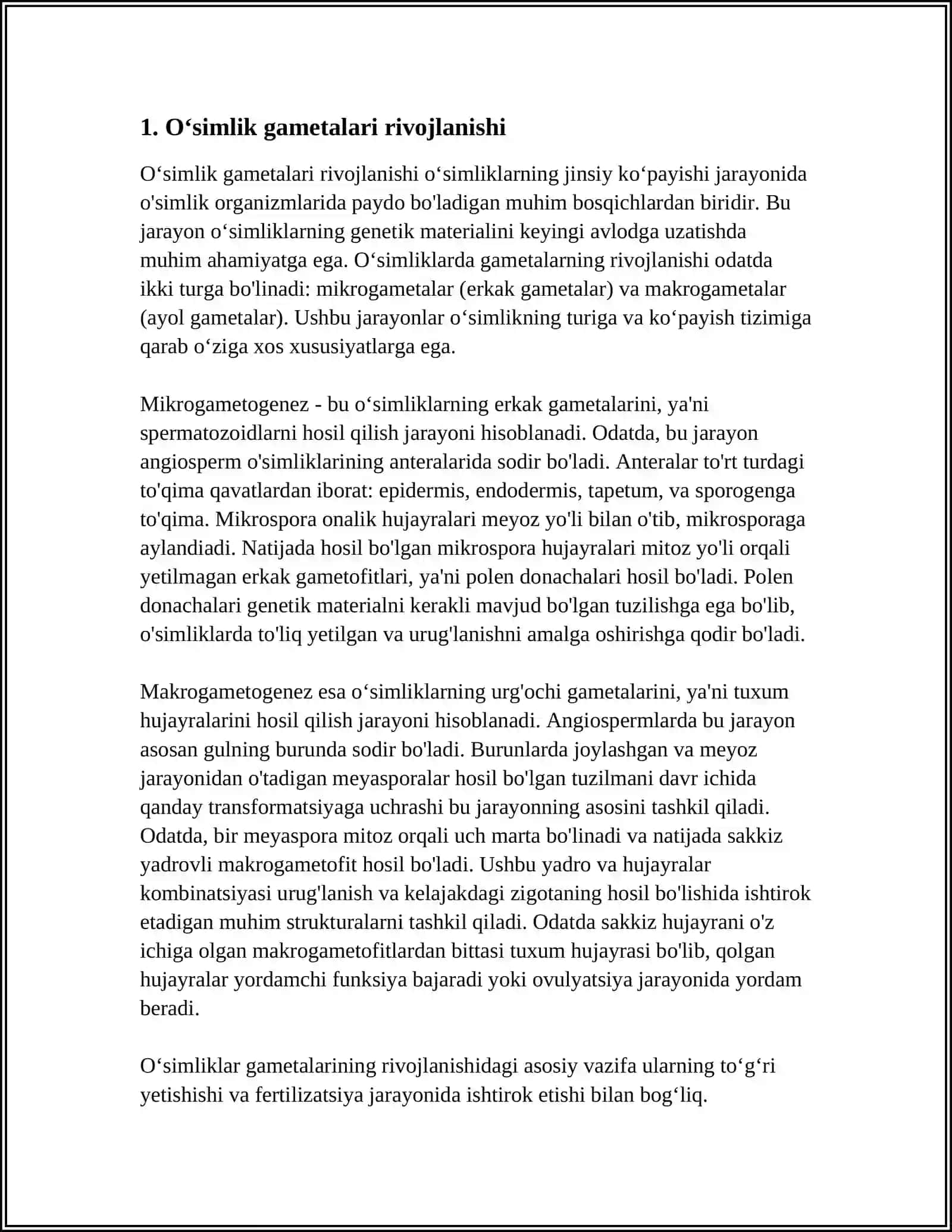 OʻSIMLIK VA HAYVON GAMETALARINING RIVOJLANISHI 3