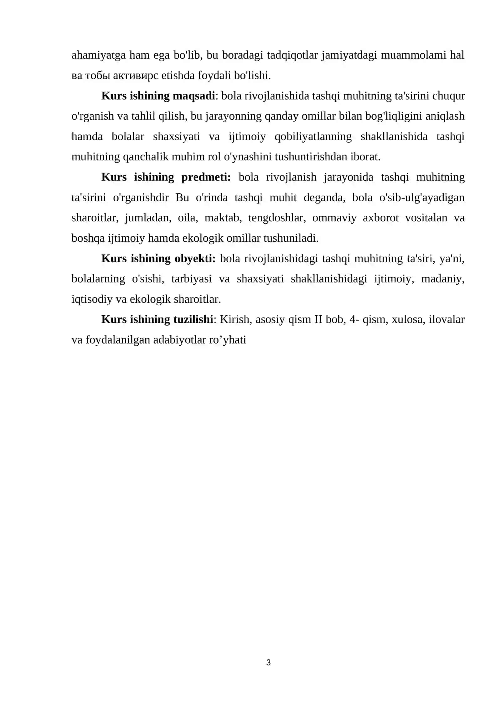 Bola rivojlanishida muhitning 3