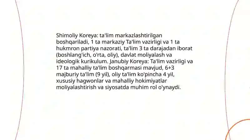 Shimoliy va Janubiy Kareadagi taʼlim tizimi va undagi muomalar 3