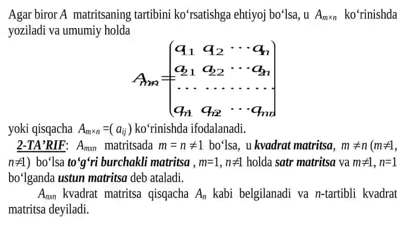 MATRITSALAR VA ULAR USTIDA AMALLAR 3