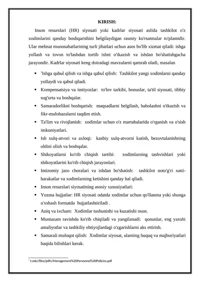 Kadrlar siyosati kurs ishi 3