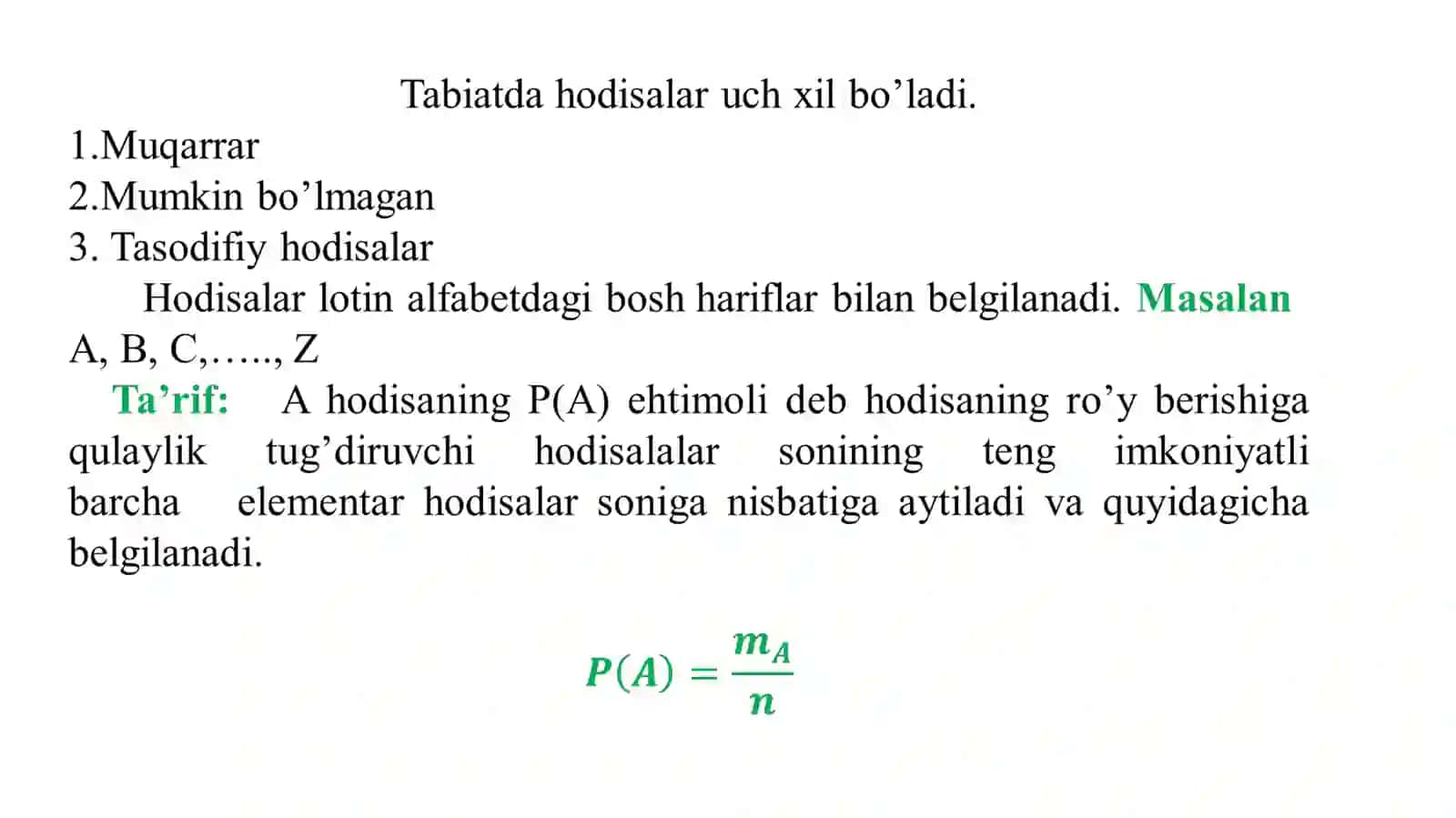 9-MA’RUZA:TASODIFIY HODISANING EHTIMOLI 3