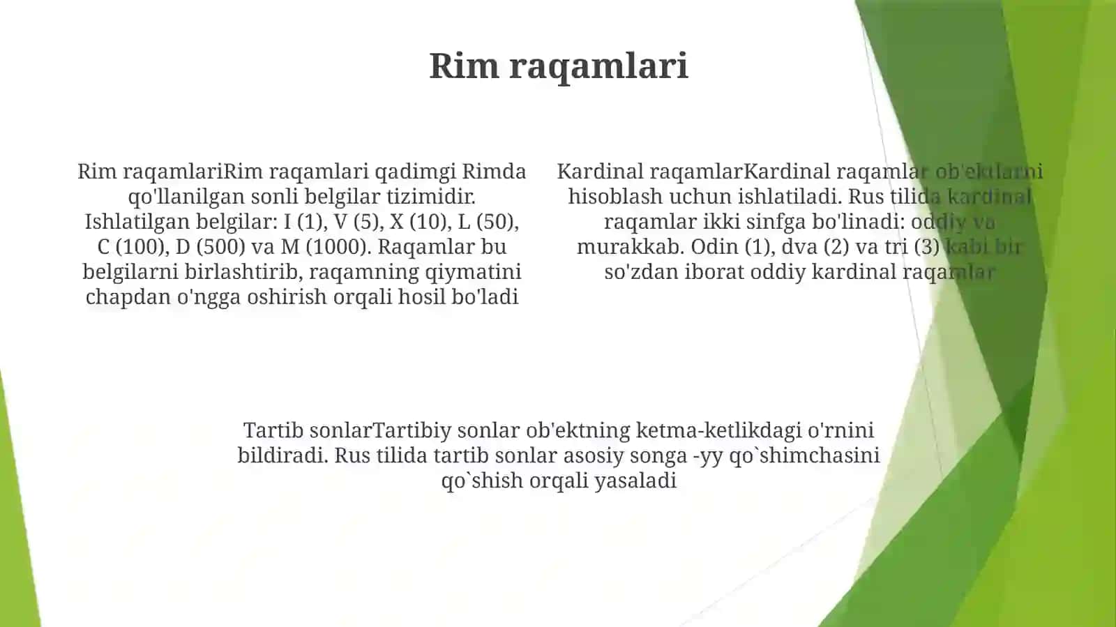 O'rin qiymati tizimi 3