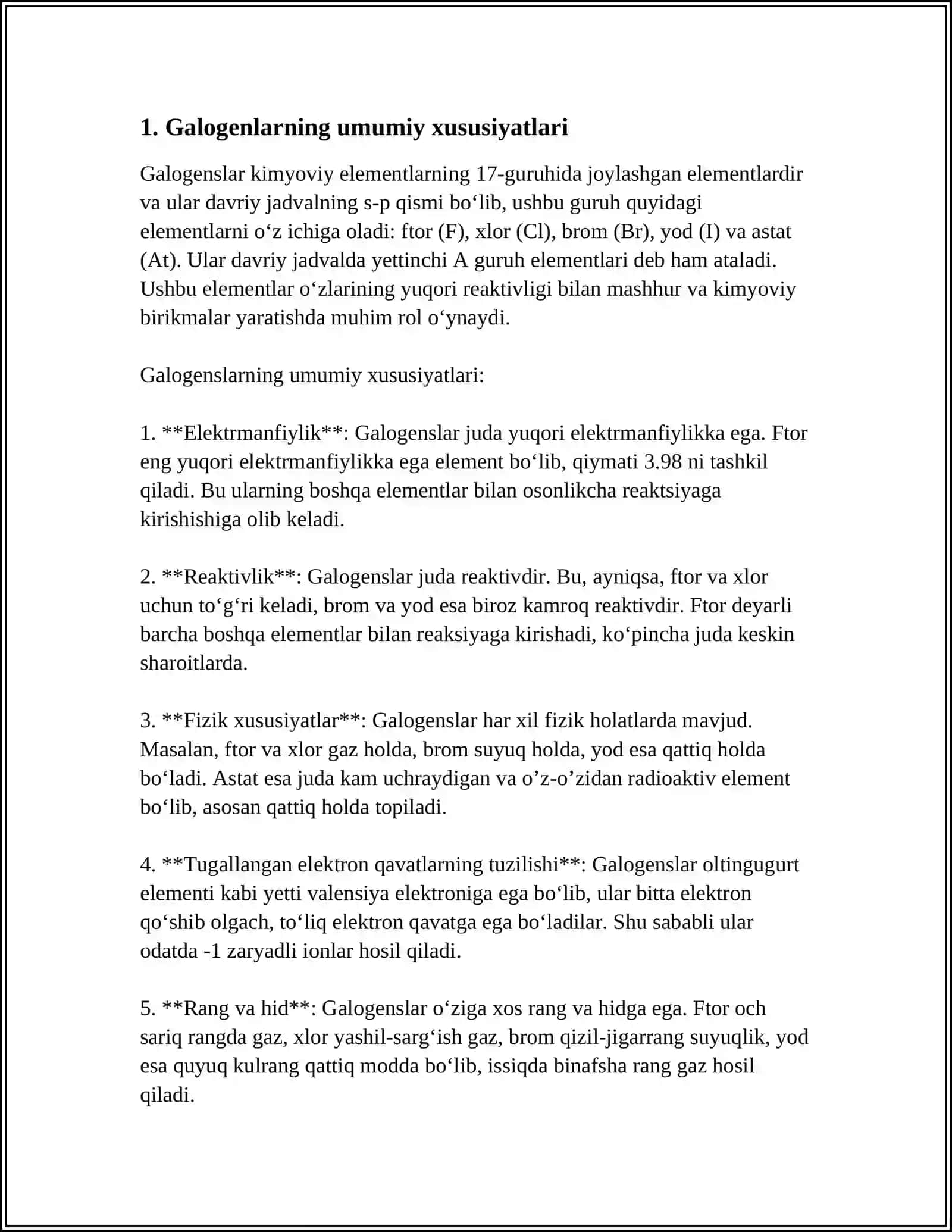 GALOGENLARNING SULFIDLARI.GALOGENLARNING OKSOKISLATALARI 3