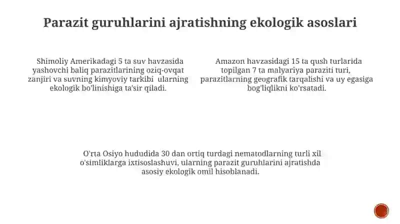 Parazitlar guruhi ajralishining ekalogik asoslari 3