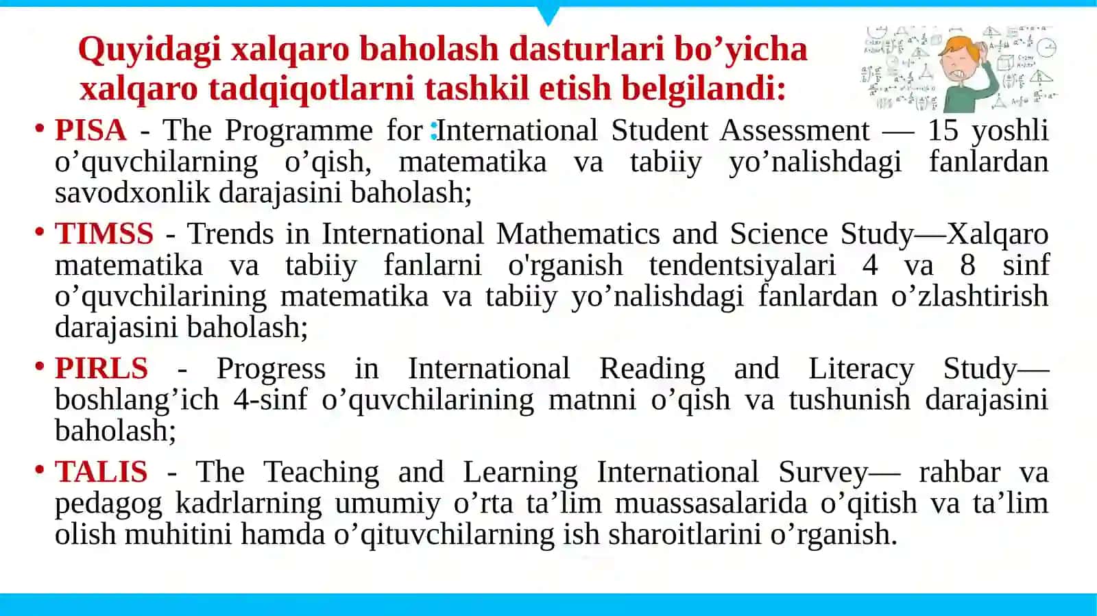 TIMSS, PISA 2023 matematika baholash qamrov doiralari 3