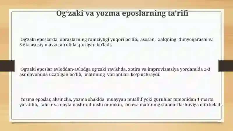 Og'zaki va yozma dostonlar hamda ularning farqi 3