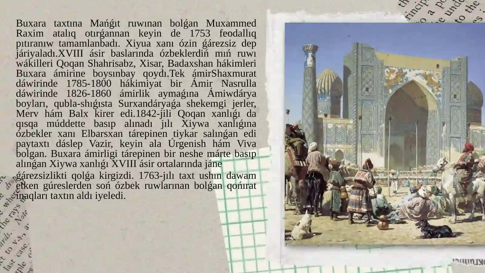 XVIII ásirdiń ekinshi yarimi XIX ásirdiń birnshi yariminda Buxara amirligi Qoqan hám Xiywa xanliqlari tariyxiy geografiyasi 3
