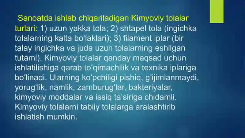 Kimyoviy tola va iplarning sifatini  Belgilovchi standartlar 3